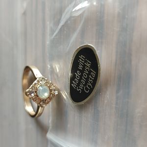 Clear & Opaque Swarovski Crystal Ring, Sz 9